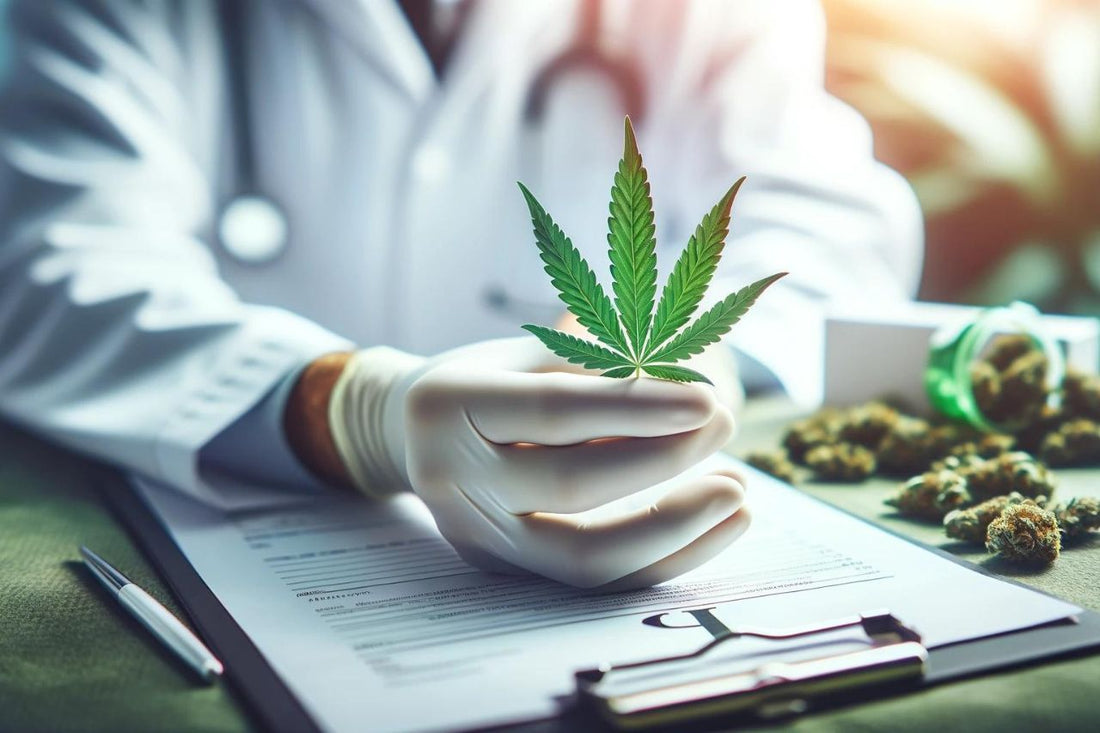 Doctor holding a cannabis leaf