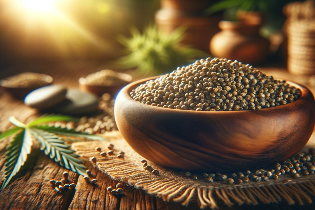 A bowl of hemp seeds