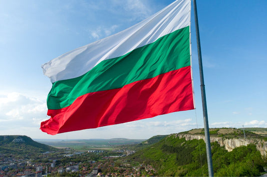 Waving Bulgarian flag over the city