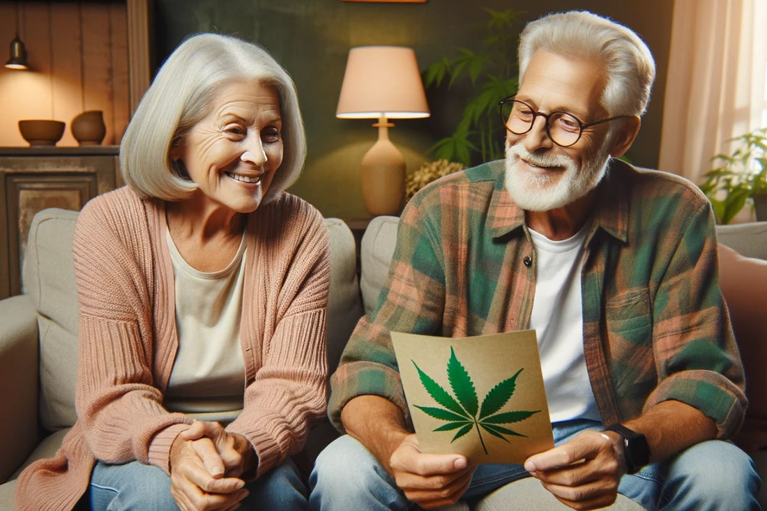 Elderly couple holding a pamphlet