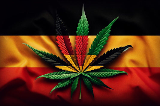 Cannabis leaf in front of German flag