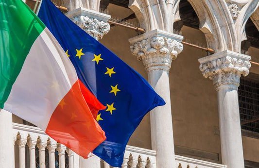 Waving Italian and EU flag