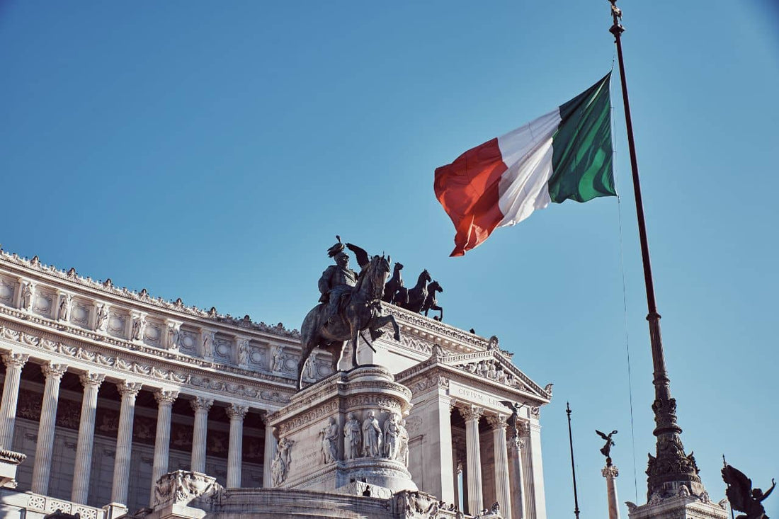 Monument to the homeland with Italian flag