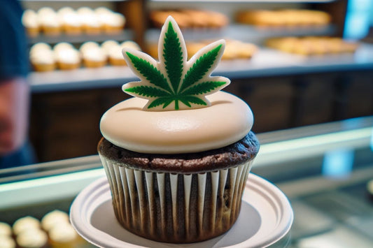 Cup cake with cannabis leaf design