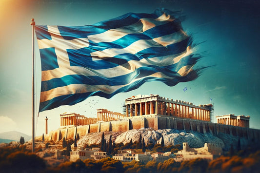 Flag of Greece in The Acropolis