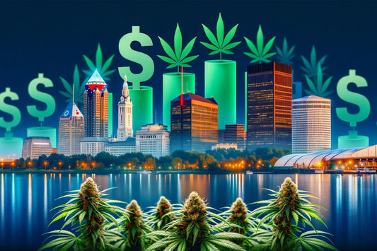 Cannabis with Ohio cityscape in the back