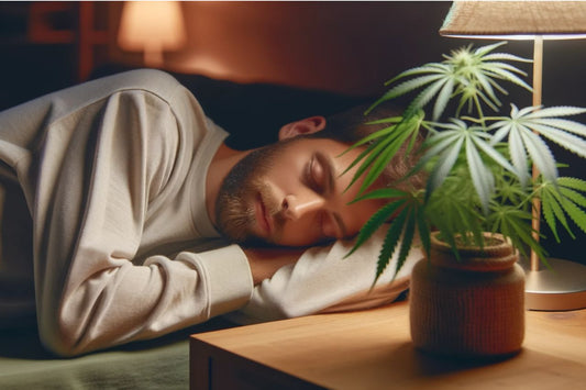 Sleeping man with cannabis plant beside him