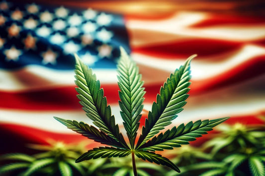 Cannabis leaf in front of USA flag