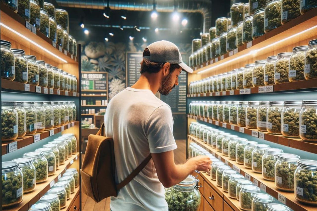 a man holding a jar of cannabis