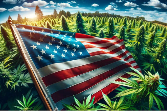Flag in the middle of a cannabis field
