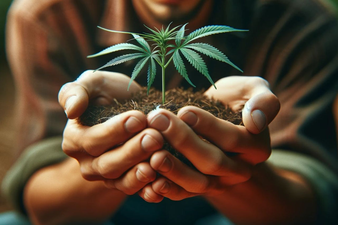 A man holding a cannabis plant